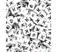 100 pcs 6mm White Cube Letter Alphabet Acrylic Beads Single & Mixed Letters (K)