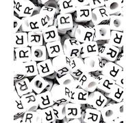 100 pcs 6mm White Cube Letter Alphabet Acrylic Beads Single & Mixed Letters (R)
