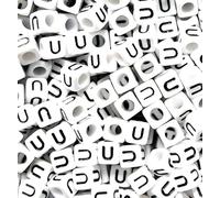 100 pcs 6mm White Cube Letter Alphabet Acrylic Beads Single & Mixed Letters (U)