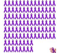 100 Pcs 7.5 x 4cm Purple Ribbon Brooch, Satin Awareness Brooches for Cancer, Lupus, Alzheimer’s & Domestic Violence Causes, Fundraising & Awareness Events