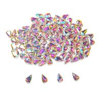 100 Pcs 8x13 mm Sew on Rhinestones for Bedazzling,Teardrop Metal Base Rhinestones for Clothes,Faceted Sparkling Crystal Glass Bedazzling Gems for Crafting(Colorful)