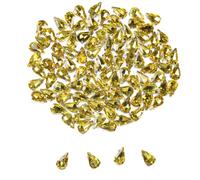 100 Pcs 8x13 mm Sew on Rhinestones for Bedazzling,Teardrop Metal Base Rhinestones for Clothes,Faceted Sparkling Crystal Glass Bedazzling Gems for Crafting(Gold)