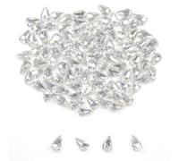 100 Pcs 8x13 mm Sew on Rhinestones for Bedazzling,Teardrop Metal Base Rhinestones for Clothes,Faceted Sparkling Crystal Glass Bedazzling Gems for Crafting(White)