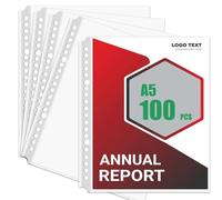 100 Pcs A5 Punched Pockets A5 Plastic Sleeves 160 Micron Heavy Duty PP Pockets Clear Plastic Wallets Sheet Protectors Document Wallet Folders Sleeves for Ring Binder File Folders