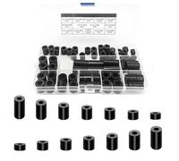 100 PCS ABS Round Spacer Washer Assortment Kit, M6 M8 Black Nylon Non-Threaded Insulation Column Standoff Support with Storage Box, 14 Different Sizes Plastic Spacers for Electrical Screws Receptacle
