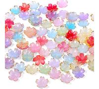 100 Pcs Acrylic Flower Beads for Jewelry Making, 19mm Cute Flower Beads Charms Cherry Blossom Floral Charm Bead Colorful Gradient Floral Bead Charms for Bracelets Necklaces Earrings DIY Crafts
