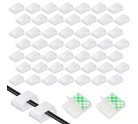 100 Pcs Adhesive Cable Clips Hooks Stick on Cable Clips for Cables Cable Management Clips Sticky Cable Tidy Outdoor Strong for Wall, Desk, Christmas String Lights, TV PC Ethernet (White, Small)