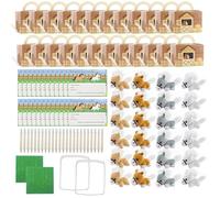 100 Pcs Adopt a Horse Animal Party Favors,Include 24 Mini Stuffed Horse 24 Boxes 24 Pencils 24 Cards 2pc Turf 2 Fence for Farm Supplies Adopt a Grassland Animal Party Favor Pet Birthday Supply Gifts