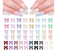 100 Pcs Aurora Bow Charm, Colorful Bowknot Accessories, Resin Cute Rhinestone Glitter, 3D Mix Styles Decoration Kits for Nail Art, Craft and Decoration