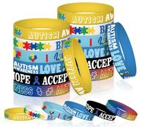 100 Pcs Autism Awareness Bracelets,Puzzle Pieces Autism Awareness Silicone Wristbands Special Autism Education Motivational Rubber Wristband for Women Adult Teens Gifts Party Supplies Presents