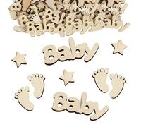 100 pcs Baby Shower Party Confetti Wooden Table Scatter Star Foot Sprinkle Table Confetti for Baby Shower Gender Reveal Baby Birth Party Decorations Table Favors