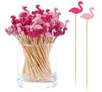 100 Pcs Bamboo Cocktail Picks 4.7 Inch Cocktail Sticks Food Picks Garnish Sticks Decorative Toothpicks for Appetizers, Fruits, Dessert, Baby Shower, Birthday Party Supplies (Pink Flamingo)