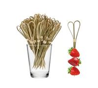 100 PCS Bamboo Cocktail Sticks Food Picks Natural Bamboo Knot Skewers Fruit Sticks Toothpicks Cocktail Garnish Stick for Drinks, Canapes, Burger Stick, Appetizers Food Party Supplies 12cm (Green)