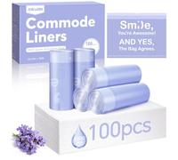 100 Pcs Bedside Commode Liners with Absorbent Pads, Tear-Free Leak-Proof Lavender Scented Commode Bags and Pads, Odor-Free Portable Toilet Liners & Potty Chair Poop Bags for Disposable Adult, Bedpan