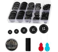 100 Pcs Black Buttons, 4-Hole Black Resin Buttons with Needle, Thread Spool and 2 Threaders Ideal for Sewing, Knitting, Clothes Repairs and DIY Crafts