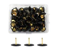 100 Pcs Black Drawing Pins, Round Head Thumbtacks, Metal Push Pins with Storage Box Gold Steel Tip Flat Lap Pins for Pinboard, Bulletin Board, Office, Home