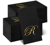 100 Pcs Black Napkins Monogram Black and Gold Paper Hand Towels for Bathroom Disposable Mongrammed Foil Letter Napkins Decorative Dinner Paper Towels for Bathroom Wedding Party(R)