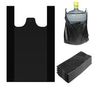 100 Pcs Black Plastic Carrier Bags with Vest Handle Design 20 x 12 Inch (52 x 32 cm), Plastic T Shirt Bags with Handles, Heavy Duty Grocery Bags for Shopping, Retail, Grocery Stores & Restaurants