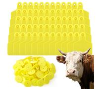 100 PCS Blank Cattle Ear Tags Large Plastic Precision Animal Identification Blank Livestock Ear Tags for Cows, Horses, Dogs, Pigs and Goats Farm Management Yellow 100pcs