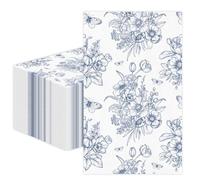 100 PCS Blue Floral Paper Napkins, Disposable Blue & White Flowers Bathroom Guest Hand Towels Decoupage Dinner Napkins Decorative for Kitchen Wedding Birthday Bridal & Baby Shower Party Decoration