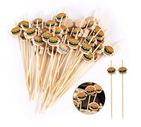 100 PCS BMYUK Burger Cocktail Sticks Breakfast Sandwiches Hamburger Fruit and Parties Events Handmade Wooden Skewers with Burger Ornament Finger Food Picks