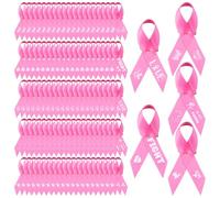 100 PCS Breast Cancer Awareness Pink Ribbon Pins Hope Power Love Fight Cancer Theme Fabric Brooch with Safety Pins Bulk for Charity Recognition Public Event Fundraiser Survivor Campaign