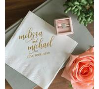 100 Pcs Bridal Shower Napkins Personalised Napkins Wedding Napkins Mr. and Mrs. with Gold Design Silver Foil 25th Anniversary Cocktail Napkins