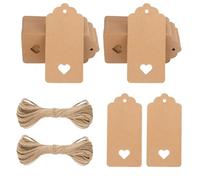 100 PCS Brown Gift Tags with String, 4.5 x 9.5cm Heart Kraft Paper Present Labels, Blank Hanging Price Tags for Birthday Wedding Easter Christmas Party Crafts