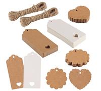 100 PCS Brown Gift Tags with String, Kraft Paper Tags Present Labels for Gift Wrapping Christmas Wedding Birthday Halloween