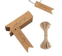 100 Pcs Brown Kraft Thank You Gift Tags with String, 7x2cm Rustic Tags for Christmas, Thanksgiving, Wedding Favours, Gift Wrapping, Presents & Party Decor - Ideal for DIY Crafts & Festive Gifting