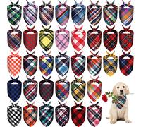 100 Pcs Bulk Dog Bandanas Plaid Dog Scarf Cute Pet Bandanas Washable Cotton Puppy Cat Bandanas Comfortable Dog Bib Kerchief for Small Medium Large Dog Birthday Holiday Costume Accessories