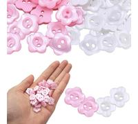 100 Pcs Buttons for Baby Cardigans,12 mm Pearlescent Sewing Resin Button,2 Hole Flower Knitting Cardigans Resin,Flower Decorations Button for Baby Cardigan Crafting,Handmade Sewing(White, Pink)