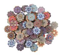 100 Pcs Buttons for Crafting, Vintage Wooden Flower Shaped Buttons Bulk Antique Wooden Button 2 Holes Assorted Color Natural Wood Button for Men Women Sewing Knitting Crafts Clothes