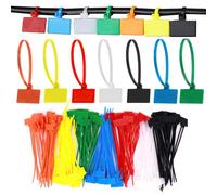 100 Pcs Cable Labels, Zip Ties, Cable Tags, Coloured Cable Ties, Cables Labels Tags Write On Plastic Tie for Self-Locking Cord Management, DIY Home Office Garde, Small Zip Tie Label Tag