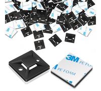 100 Pcs Cable Tie Mount 18 x 18mm, Sticky Cable Tie Pads Black Cables Ties Base, Self Adhesive Cables Clips Set for Home Office Garage and Workshop