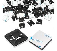100 Pcs Cable Tie Mount 28 x 28mm, Sticky Cable Tie Pads Black Cables Ties Base, Self Adhesive Cables Clips Set for Home Office Garage and Workshop