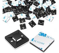 100 Pcs Cable Tie Mount 28 x 28mm, Sticky Cable Tie Pads Black Cables Ties Base, Self Adhesive Cables Clips Set for Home Office Garage and Workshop