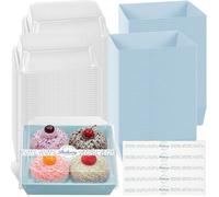 100 Pcs Cake Slice Boxes with Clear Lids, Kraft Paper Charcuterie Box, Blue | Oil-Proof Paper Dessert Food Containers with Stickers, Square Cake Takeaway Boxes for Sandwich Macaron Cookies Donuts