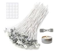 100 Pcs Candle Wicks for Making Candles, Candle Wicks 10cm Long Pre-Waxed, with Metal Tabs & 3-Hole Wick Holder, Low Smoke & Longer Burning Time for DIY Candles