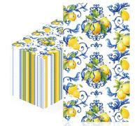 100 Pcs Cappri Lemon Party Decorations, Mediterranean Disposable Party Napkins, Sicilian Lemon Pattern Dinner Napkins Guest Towels for Summer Wedding, Bridal Shower
