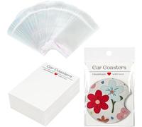 100 Pcs Car Coaster Display Packaging Cards with Bags Brown Paper Holder for Sublimation Coaster Jewelry Bracelet Earring Craft Show Gift Packaging Supplies 7.3 × 10 cm (White)