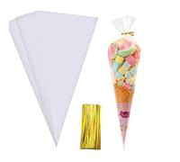 100 PCS Cellophane Cone Bags Sweet Cones Bags Plastic Cones for Sweets with Twist Ties for Snacks Popcorn Chocolates Candy Party(6.3" X 11.8")