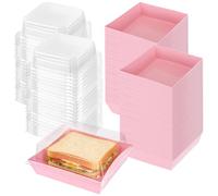 100 Pcs Charcuterie Boxes with Clear Lids 5 Inch Disposable Mini Square Charcuterie Boxes Paper Bakery Food Containers for Valentine's Day Family Party Sandwich Sushi Cookie Cake Fruits Slice (Pink)