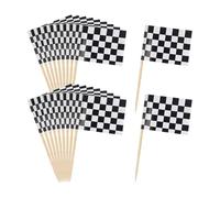 100 Pcs Checkered Race Flag Cake Toppers Race Car Flag Toothpicks Racing Theme Cupcake Toppers Flags Cocktail Picks Paper Cupcake Flags Black White Plaid Cake Decorations for Birthday Party