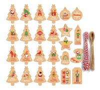 100 PCS Christmas Brown Gift Tags with String, Mini Christmas Tree Gift Tags Kraft Ppaper Christmas Labels Christmas Tags for Presents Wrapping Christmas Tree