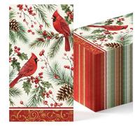 100 Pcs Christmas Cardinal Guest Napkins Disposable Paper Napkins | Holly Berries Greenery Christmas Napkins Paper Red Cardinal Xmas Guest Hand Towel for Winter Holiday Party Tableware Supplies