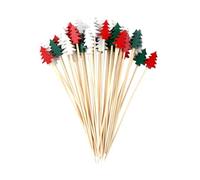 100 Pcs Christmas Cocktail Picks, 5.1 inch Bamboo Appetizer Toothpicks Buffet Fruit Fork, Decorative Christmas Tree Picks Sandwich Sticks