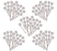 100 Pcs Christmas Holly Berries Artificial Frosted Silver Holly Berries,Christmas Berries Silver Berry Stems for Wreath Decorations Craft Christmas,Xmas Tree,Garland DIY Craft Party Decor Wire Berries