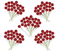 100 Pcs Christmas Holly Berries Artificial Glitter Red Holly Berries,Christmas Berries Red Berry Stems for Wreath Decorations Craft Christmas,Xmas Tree,Garland DIY Craft Wire Berries Party Decor