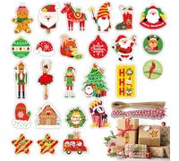100 Pcs Christmas Labels, 25 Pattern Styles Xmas Tags for Presents, with 50pcs Cotton String and 50pcs Jute String, Gift Tags for Decorating Trees Or Gift Packaging